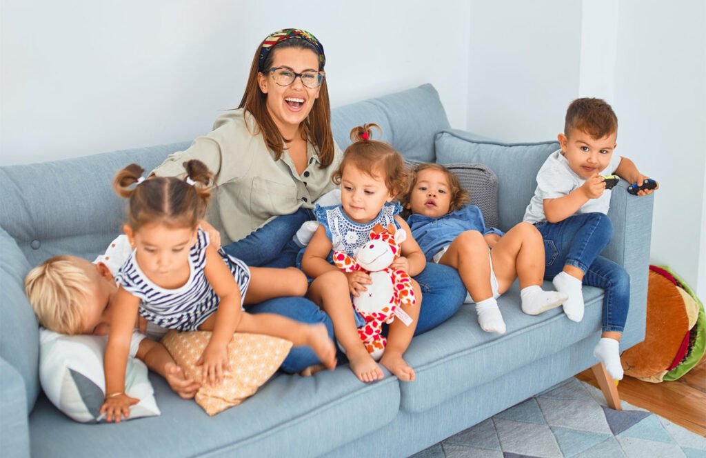 Family on couch